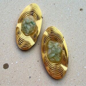 Golden Ripple Green Stone Earrings